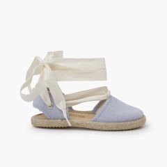 Espadrille fille rubans écrus Bleu ciel