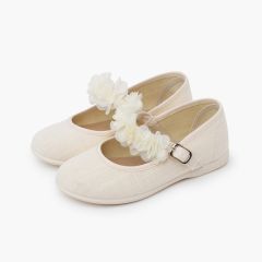 Chaussures babies cérémonie brazalet à fleurs Beige