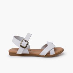 Sandales Double Bande Entrelacée Filles Blanc