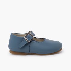 Chaussures babies cuir semelle caramel Bleu azur