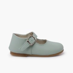 Chaussures babies cuir semelle caramel Vert Eau