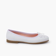 Ballerines cuir souple petit nœud Blanc