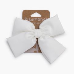 Barrette avec nœud en satin Blanc