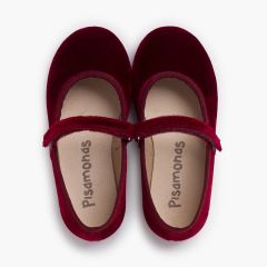 Babies velours fille bride fine à scratch Bordeaux