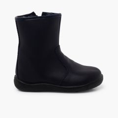 Bottes lisses cuir lavable enfants Bleu Marine