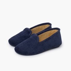 Chaussons style kung-fu velours côtelé Bleu Marine