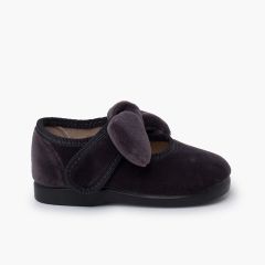 Chaussures babies nœud velours fermeture à scratch Gris