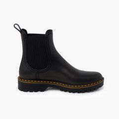 Bottines de pluie mat surpiqûres semelle track Noir