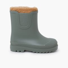 Bottes de pluie enfants Chelsea imitation fourrure mouton Vert