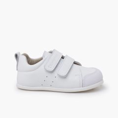Baskets souples en cuir double fermeture à scratch Blanc
