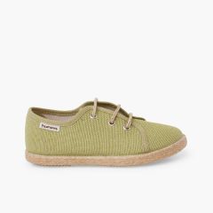 Derbies enfants lin lacets jute Olive Vert