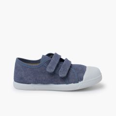 Baskets souples en toile éco à scratch Bleu denim