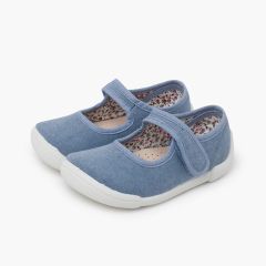 Babies barefoot bride à scratch semelle blanche Bleu