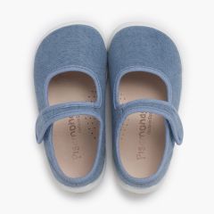 Babies barefoot bride à scratch semelle blanche Bleu