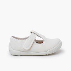 Salomés barefoot bande à scratch semelle blanche Blanc