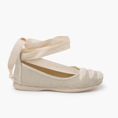 Ballerines goyesques en lin avec rubans Écru