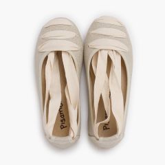 Ballerines goyesques en lin avec rubans Écru