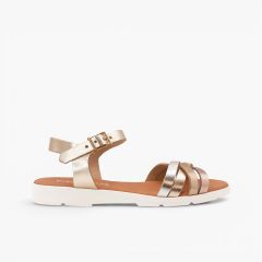 Sandales boucle lanières croisées multicolores combi métallisé  