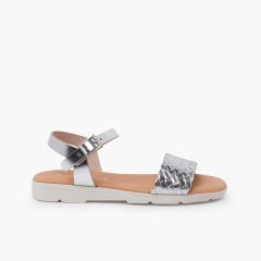 Sandales à boucle bride tressée Argent