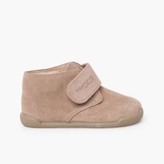 Bottines barefoot suède fermeture scratch Sable