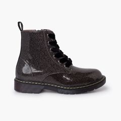 Bottes motardes glitter lacets velours Gris