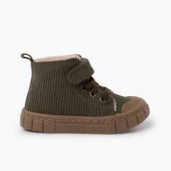 Botte Garvalín velours côtelé lacets élastiques Kaki