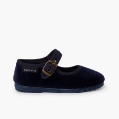 Babies velours boucle dorée vieillie Bleu Marine