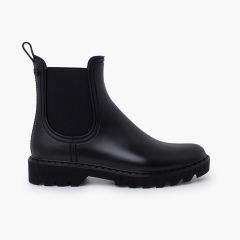 Bottines de pluie élastiques fille et femme Noir