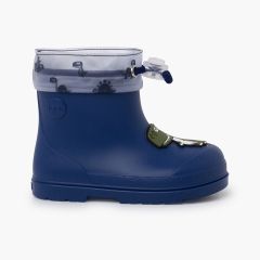 Bottines de pluie ajustables dinosaure barefoot Bleu denim