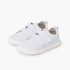 Baskets barefoot scolaires double fermeture scratch Blanc