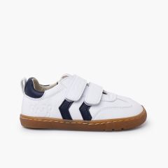 Baskets blanches barefoot enfants bandes latérales Bleu Marine