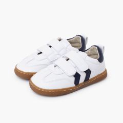 Baskets blanches barefoot enfants bandes latérales Bleu Marine