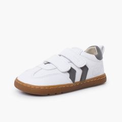 Baskets blanches barefoot enfants bandes latérales Gris