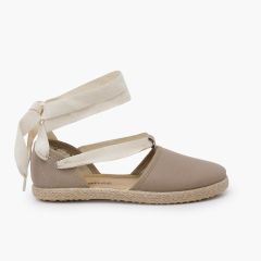 Espadrilles valenciennes à rubans cuir végan Sable