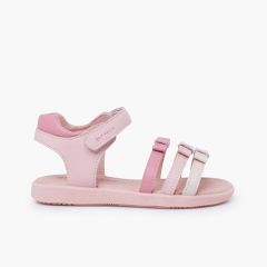 Sandales fille Garvalin triple bride nœuds Rose