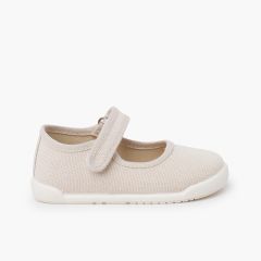 Chaussures babies barefoot toile canvas à scratch Écru