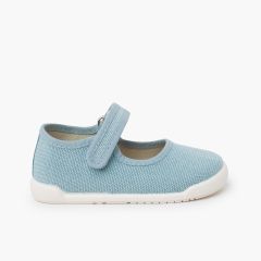Chaussures babies barefoot toile canvas à scratch Turquoise