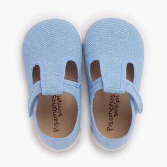 Chaussures salomés barefoot toile canvas à scratch Bleu