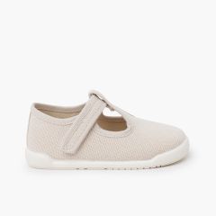 Chaussures salomés barefoot toile canvas à scratch Écru