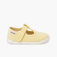 Chaussures salomés barefoot toile canvas à scratch Citron
