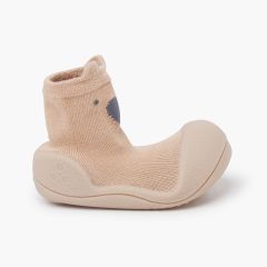 Chaussures bébé bout rond animaux bamboo Beige