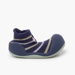 Chaussures bébé bout rond rayures Hérisson Bleu Marine