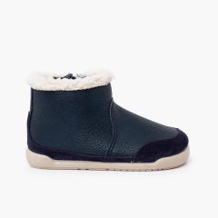 Bottes barefoot néocuir col fourrure mouton Bleu Marine