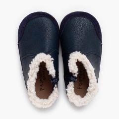 Bottes barefoot néocuir col fourrure mouton Bleu Marine