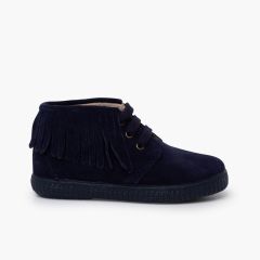 Bottes enfants suède franges bout rond Bleu Marine