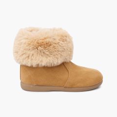 Bottes fille col fourrure semelle fine Chameau
