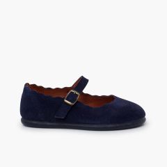 Chaussures babies suède vagues boucle Bleu Marine