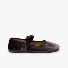 Babies barefoot velours bride froncée Gris