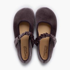 Babies barefoot velours bride froncée Gris