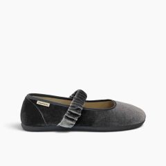 Babies barefoot velours bride froncée Gris